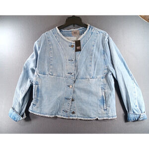 Kut From The Kloth Denim Jacket Women's Size Large Cropped Frayed Hem NWT